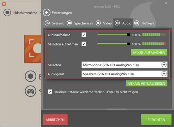 Audioeinstellungen des Skype-Rekorders Audioeinstellungen des Skype-Rekorders