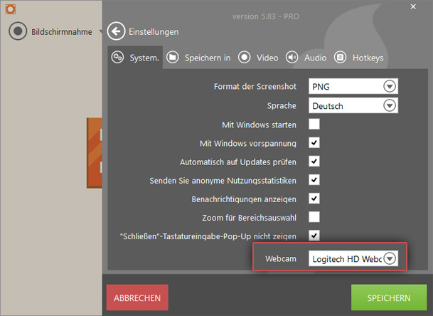 Die Reiter System der Webcam Aufnahme Software Die Reiter System der Webcam Aufnahme Software