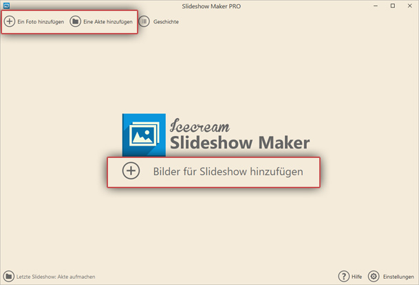 Die Tasten „Foto hinzufügen“ und „Ordner hinzufügen“ Die Tasten „Foto hinzufügen“ und „Ordner hinzufügen“