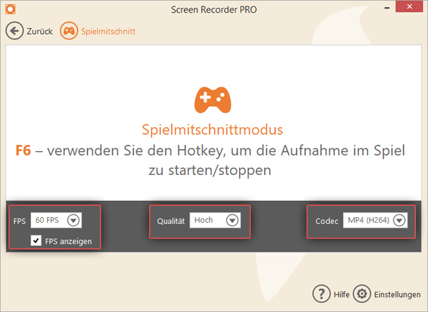 Modus Spiel aufnehmen Modus Spiel aufnehmen